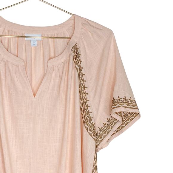 J Jill Womens Size XLP Embroidered Blouse Top Peach Orange Linen Blend Petite - Picture 3 of 8